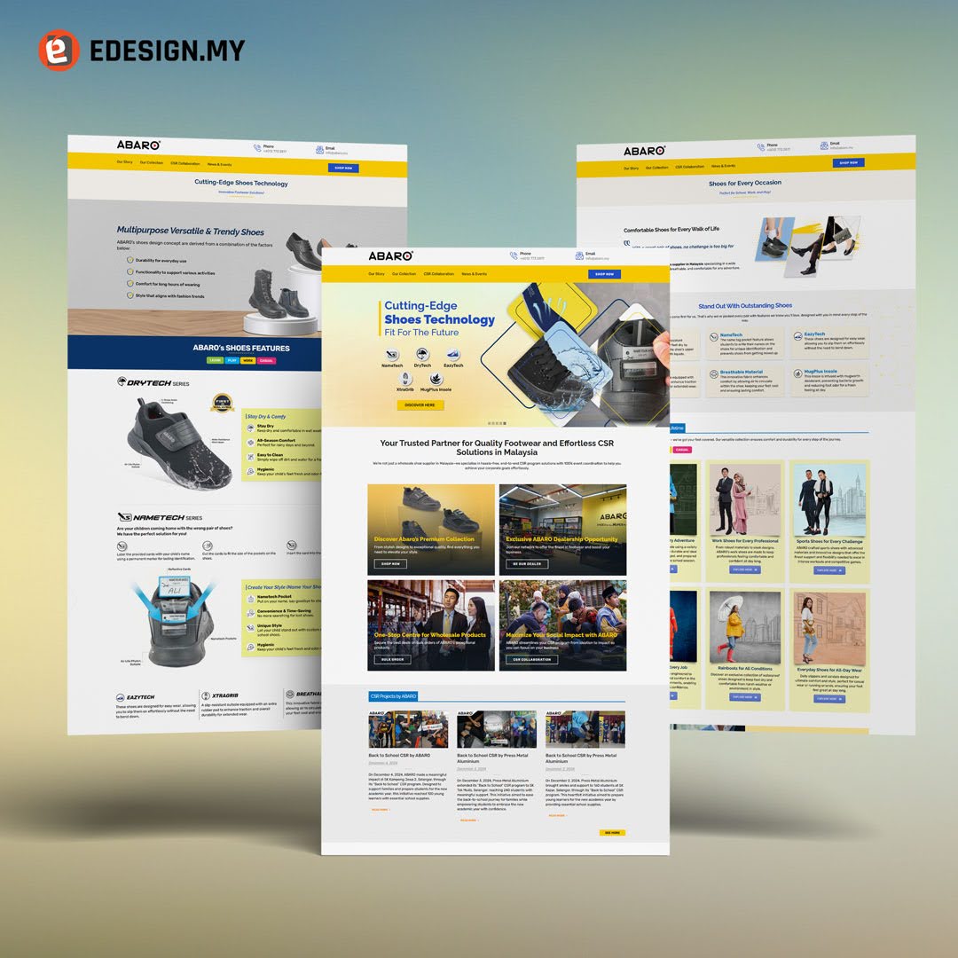website design for school shoes brand