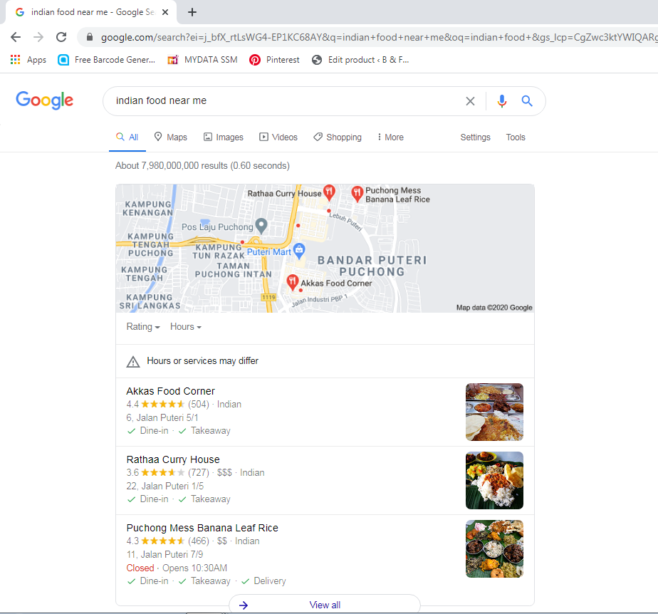 screenshot of maps GMB